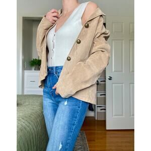 Ruff Hewn Leather Jacket Women's Large Tan Genuine Soft Suede, Vintage 90s